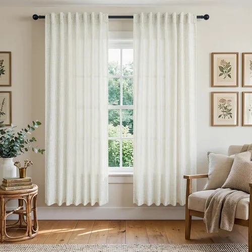 Vista 24 de DANCURTON Cortinas de lino para ventana, cocina moderna, dormitorio, ventanas pequeñas, 2 paneles con bolsillo con pestaña trasera, gruesas