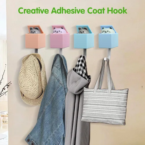 Vista 3 de 4 ganchos creativos para llaves de gato, bonitos ganchos autoadhesivos para toallas, bufanda, sombrero, batas, bolsa, llave, perchero de gato