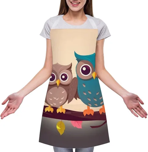 Vista 3 de Personalized Cute Owls Adult Apron, Kitchen Cooking Aprons for Woman Man, Adjustable Bib Apron with Pocket for Baking, BBQ Crafting Outdoors, Dining