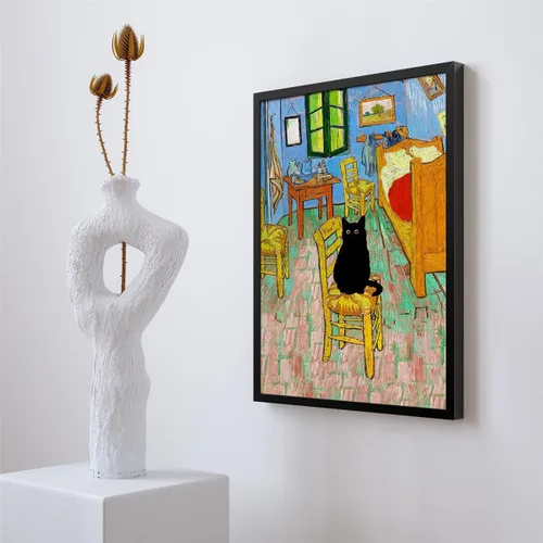 Vista 3 de XMJJQQ Lienzo enmarcado negro de Vincent Van Gogh, arte para pared, impresiones famosas, pintura para dormitorio en Arles, divertido póster estético