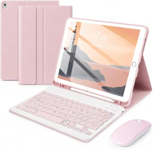 Vista 22 de SOPPY Funda con teclado Bluetooth con mouse para iPad de 6ª/5ª generación, iPad Pro de 9.7 pulgadas, Air 1/2, teclado inalámbrico desmontable