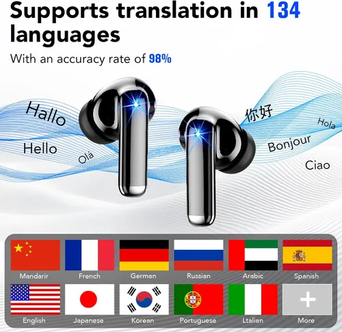 Vista 11 de Auriculares de traducción AI en tiempo real, 134 idiomas Traductor Negro