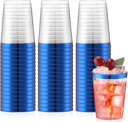 Vista 10 de Norme 50 piezas de vasos de plástico de 10 onzas para fiesta, vasos desechables transparentes con borde para boda, Acción de Gracias, Navidad