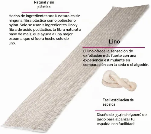 Vista 2 de Toalla exfoliante [fabricada en Japón] Depurador de espalda de ducha, toalla exfoliante corporal a base de plantas (lino)
