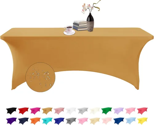 Vista 133 de Paquete de 2 fundas de mesa de elastano impermeables para mesas rectangulares, 6 pies, negras, elásticas, resistentes a manchas, para todas