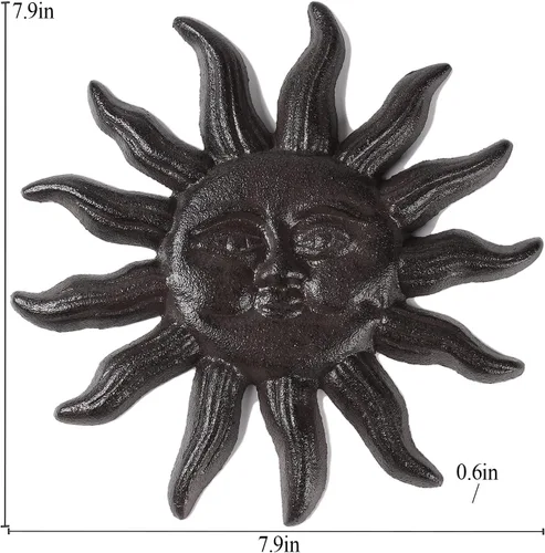 Vista 2 de BRASSTAR Hierro fundido 7.9 '' Sun Face Wall Decor Sun Art Escultura Colgante de pared para el hogar Jardín Casa Patio Tienda TQGJPT503