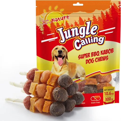 Vista 10 de Jungle Calling Kabob Bacalao Stick para perros medianos y grandes, masticables sin cuero crudo