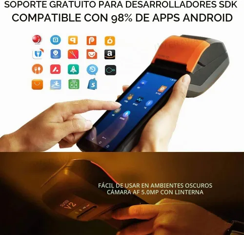 Vista 6 de Impresora POS móvil SUNMI V2 Terminal POS con impresora térmica de recibos de 2.283 in, altavoz, leva, escáner de código de barras en una impresora