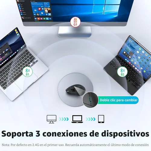 Vista 2 de Acer Ratón ergonómico inalámbrico con rueda de desplazamiento lateral, mouse Bluetooth para portátil (BT5.2+2.4GHz), mouse vertical de computadora