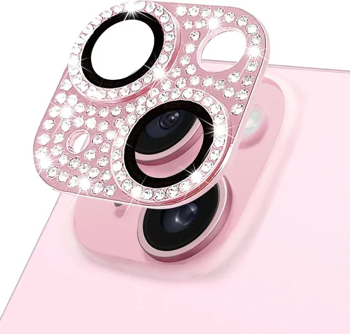 Vista 32 de Protector de lente de cámara para iPhone 13 & iPhone 13 Mini, brillante con diamantes de imitación 3D con purpurina, cubierta de cámara de vidrio