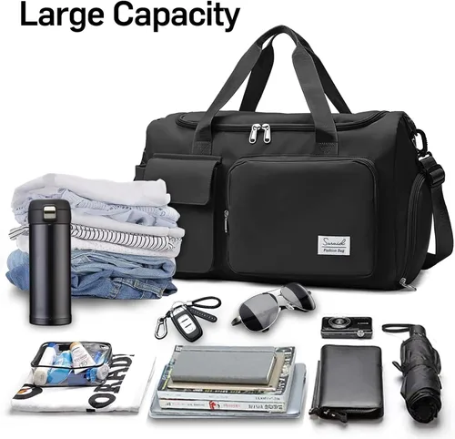 Vista 5 de Bolsa de deporte para gimnasio con compartimento para zapatos y bolsillo separado seco y húmedo para hombres y mujeres, bolso de entrenamiento