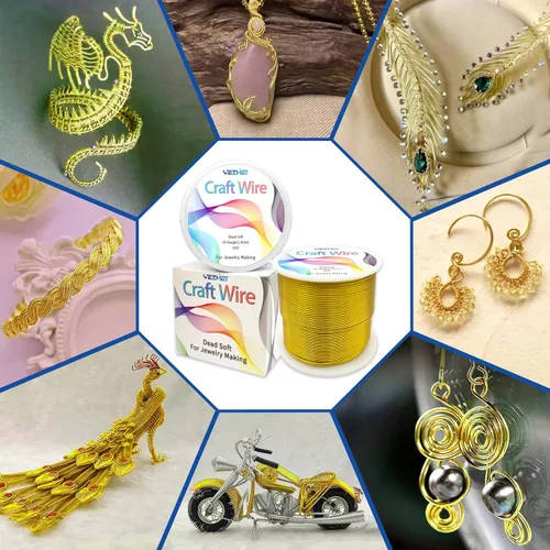 Vista 5 de Alambre de aluminio amarillo calibre 16, alambre de joyería de 155 pies para envoltura de metal, fabricación de joyas, manualidades, decoración