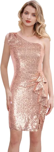 Vista 5 de Belle Poque Vestido ajustado de lentejuelas para mujer, vintage, de un hombro, brillante, con flecos, para cóctel, fiesta, club