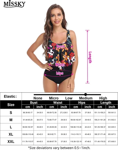 Vista 7 de Tankini Swimsuits for Women Two Piece Bathing Suits Ruffled Flounce Tankini Top with High Waisted Bottom Bikini Set