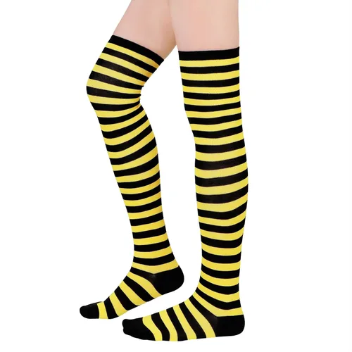 Vista 2 de American Trends Calcetines altos hasta el muslo para mujer, calcetines a rayas, medias de tubo, accesorios de cosplay, calentadores de piernas lindos