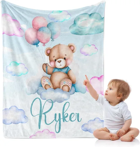 Vista 9 de J&SBGFT Manta de Bebé Personalizada para Niños - Manta con Nombre Personalizado para Niños Pequeños, Niños - Manta Decorativa de Guardería Cochecito