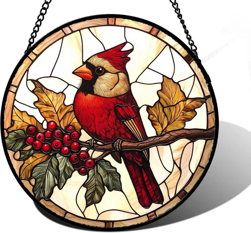 Vista 14 de DASTOLL Conjunto de 4 Piezas de Vidriera Manchada para Colgar en Ventanas, Tema de Flores Púrpuras, 16 cm - Atrapasoles de Tulipán para Puerta Juego