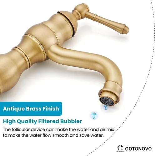 Vista 6 de gotonovo Grifo de lavabo de baño con 1 agujero, mango individual, grifo de tocador giratorio de 360°, grifo mezclador de lavabo a juego, desagüe