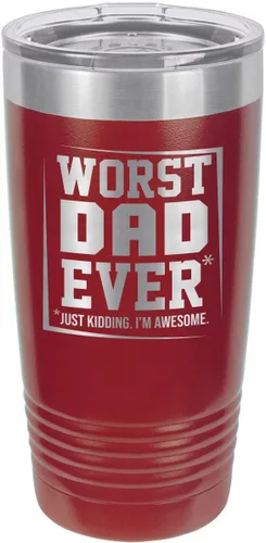 Vista 17 de El peor papá nunca negro vaso de bebida de 20 oz con popote Taza de viaje grabada con láser Comparar con Yeti Rambler Idea de regalo papá