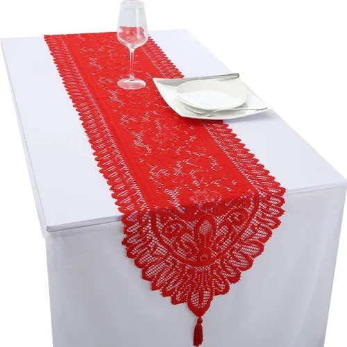 Vista 14 de rockcloud Camino de mesa de encaje para decoración de banquetes de boda, decoración de mesa de fiesta de Navidad, blanco, 13 x 70 pulgadas White E