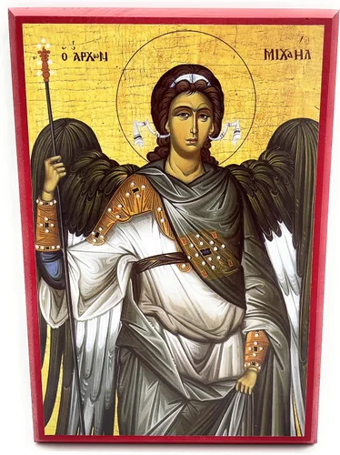 Vista 2 de Icono cristiano ortodoxo griego de madera San Arcángel Miguel (4 "x 5")