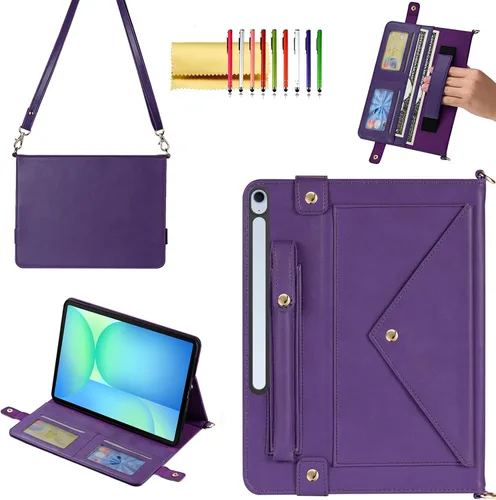 Vista 14 de Bolso Funda para Samsung Galaxy Tab S10 FE/S9 FE 10.9"/S9/S8/S7 11", Techcircle Folio con Soporte Cruzado, Billetera con Ranura para Lápiz S Pen