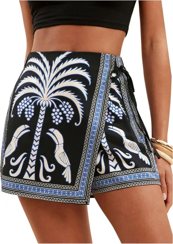 Vista 38 de SweatyRocks Mini faldas bohemias para mujer, pantalones cortos florales con Negro