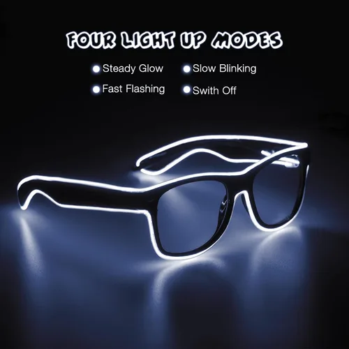 Vista 5 de Aquat Luces EL Wire Neón Rave Gafas de sol resplandor intermitentes LED Disfraces para fiesta, EDM, Halloween RB01