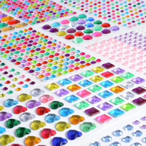 Vista 3 de Calcomanías de diamantes de imitación autoadhesivas, 1141 piezas de gemas para manualidades, calcomanías de cristal brillantes para manualidades