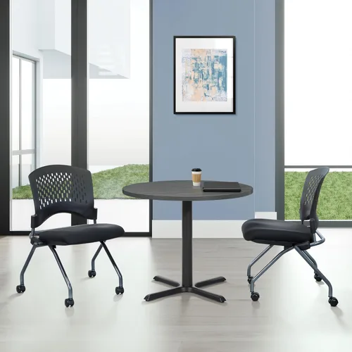 Vista 2 de Office Star - Silla anidadora plegable de plástico ventilado alrededor de la espalda, paquete de 2, tela FreeFlex de carbón