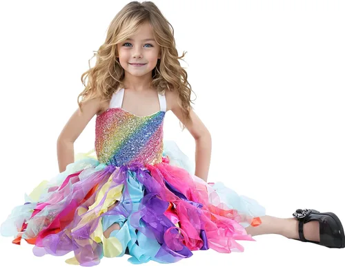Vista 9 de Vestido tutú para niñas, vestido de tul con lentejuelas, vestido de princesa para niñas pequeñas, disfraz de fiesta de cumpleaños brillante