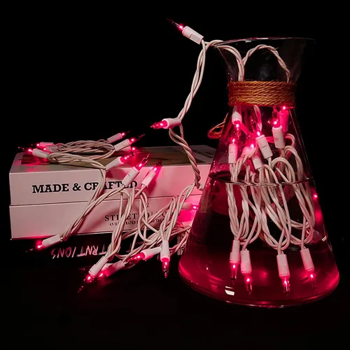 Vista 3 de MULTI-SPARKING Guirnalda de luces de Navidad rosadas, 35 unidades, incandescentes, mini luces de Navidad rosadas para árboles pequeños
