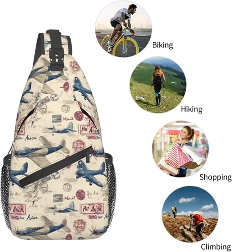 Vista 5 de Small Crossbody Bags for Women Men - Vintage Fighter Print Adjustable Shoulder Bag Fanny Packs Belt Sling Bag Crossbody Purses Backpack for Travel