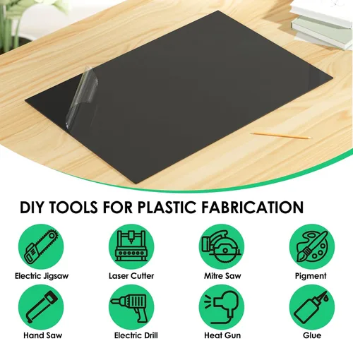 Vista 4 de Hoja de plástico ABS de 1/8 pulg. de grosor (3 mm) - 12" x 8", tablero termoplástico rígido impermeable negro para letreros, manualidades, proyectos