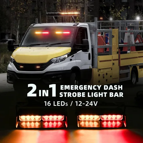 Vista 2 de Barra de luz estroboscópica LED 2 en 1 para salpicadero de emergencia, luces intermitentes de advertencia y peligro de seguridad para parabrisas