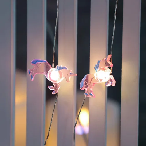 Vista 5 de Luces LED de unicornio para dormitorio, control remoto, 30 LED, USB y funciona con pilas, tira de luces rosas de dibujos animados, decoración