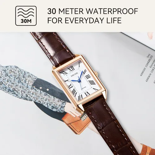 Vista 5 de Reloj clásico de cuarzo para mujer, elegante y resistente, con correa de piel de vacuno, perfecto para cualquier ocasión