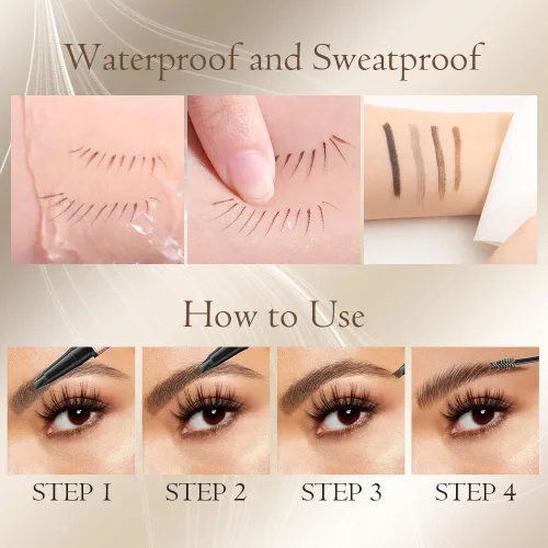 Vista 3 de Lápiz de cejas 2 en 1 con gel, 2025 nuevo lápiz mágico impermeable para cejas, bolígrafo de cejas microblading 3D de doble punta con 4 puntas