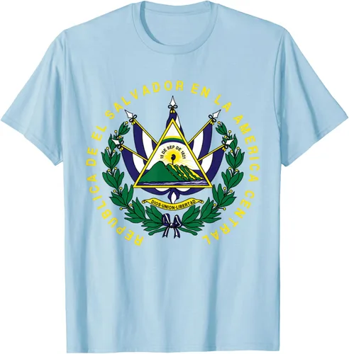 Vista 64 de amdesco Salvador Camisa, salvadoran Escudo de armas playera, mujer L, Blanco