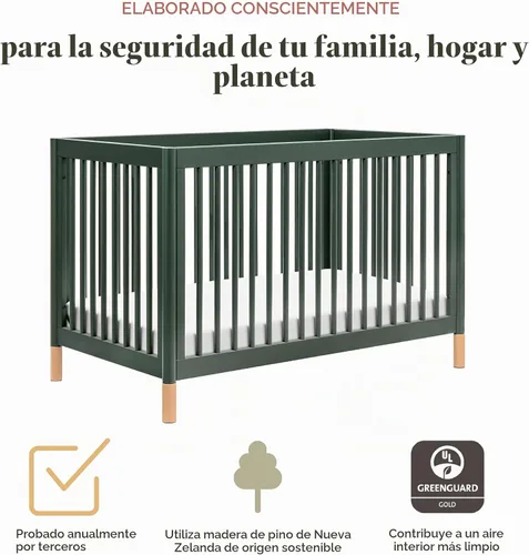 Vista 4 de Babyletto Gelato - Cuna 4 en 1, verde bosque con patas de cuero rubio