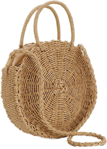 Vista 2 de Bolso cruzado de paja para mujer, con asa superior de verano, redondo, tejido a la moda