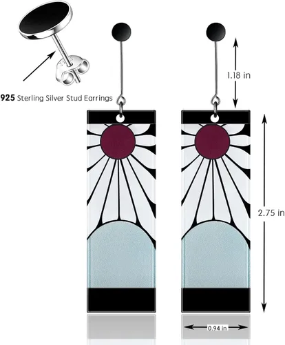 Vista 2 de 925 Sterling Silver Tanjiro Earrings,Anime Demon Slayer Cosplay Tanjiro Black Earrings Ear clip Kimetsu No Yaiba Hanafuda Halloween For Men Women