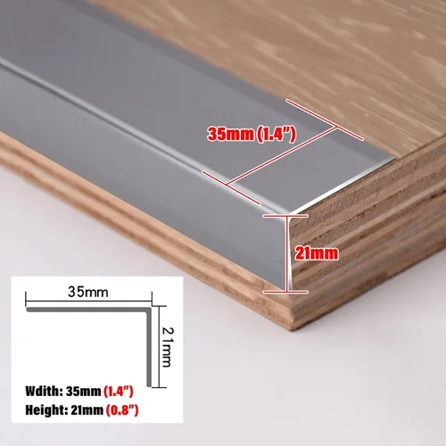 Vista 3 de IBOWZ Protector de nariz de escalera, borde de escalera, tiras de perfil de transición de piso para tablero de madera de vinilo, barra de moldeo