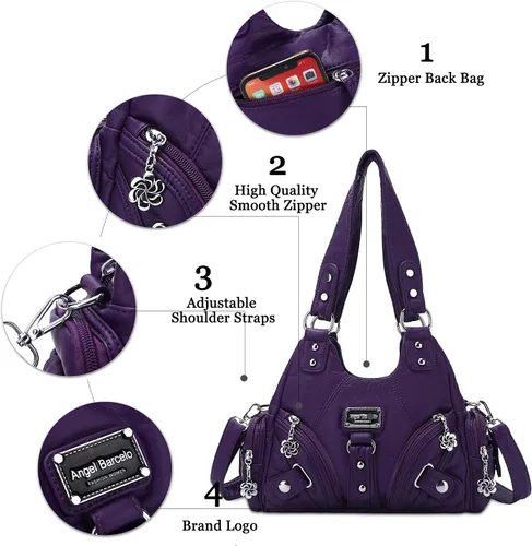 Vista 4 de Angel Kiss Bolsos pequeños Hobo para mujer, con múltiples bolsillos, con correa larga, ajustables, para uso diario