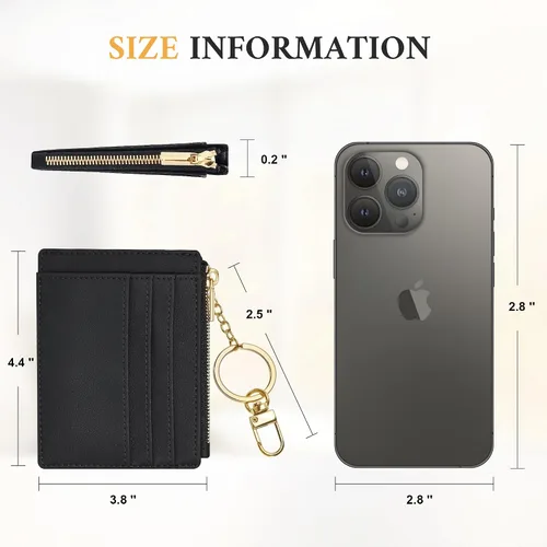 Vista 7 de Sodsay Estuche para tarjetas, cartera delgada con bolsillo frontal, para mujer, sujetatarjetas con llavero