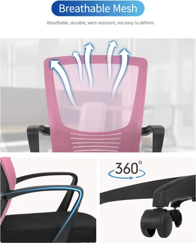 Vista 7 de Silla de oficina en casa, silla ergonómica de escritorio, silla de computadora de malla, soporte lumbar, moderna, ejecutiva, ajustable, giratoria