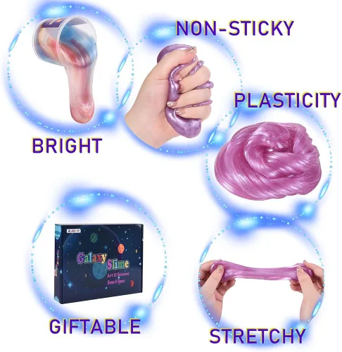 Vista 3 de Favores de Fiesta para Niños Kit de Slime Galaxia, Paquete de 30 Masilla Rica y Colorida a Granel, Lodo para Alivio del Estrés y la Ansiedad
