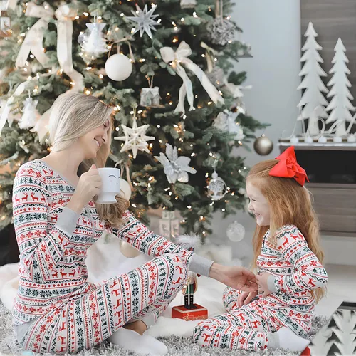 Vista 2 de Oriental eLife Pijamas de Navidad para la familia, conjuntos de pijamas familiares de Navidad a juego, ropa de dormir familiar de Navidad 2023
