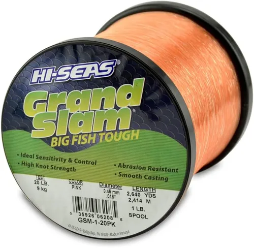 Vista 26 de Sedal de Pesca de Monofilamento HI-SEAS Grand Slam - Fuerte y Resistente a la Abrasión en Transparente, Rosa, Verde, Azul Ahumado, Amarillo Amarillo