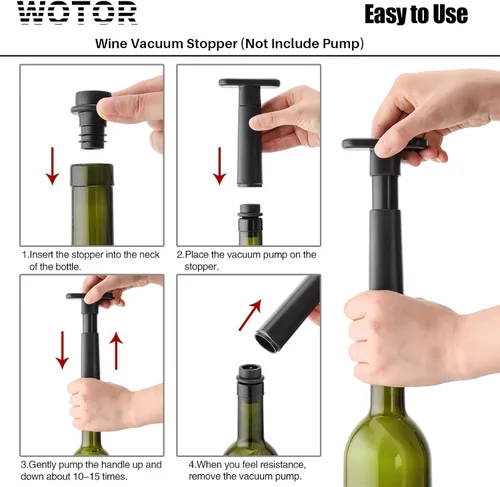 Vista 4 de WOTOR Tapones de vino - Protector de vino al vacío, conservador y sellador (negro, 6 piezas)